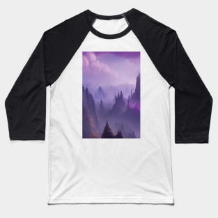 Purple Fantasy Mountains Baseball T-Shirt